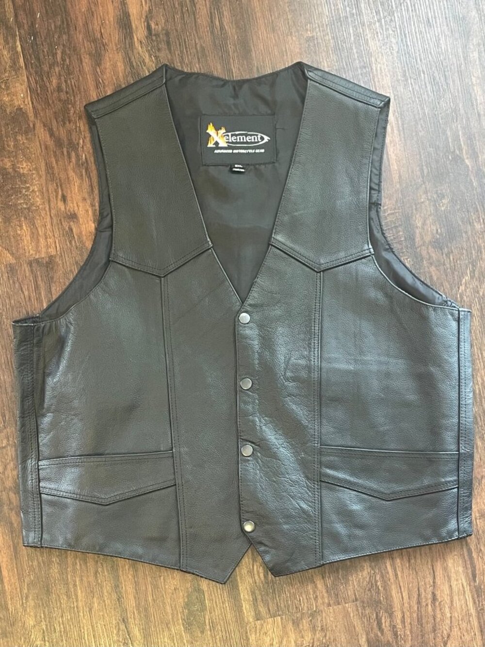 Xelement Black 100% Leather Motorcycle Vest Mens 2XL